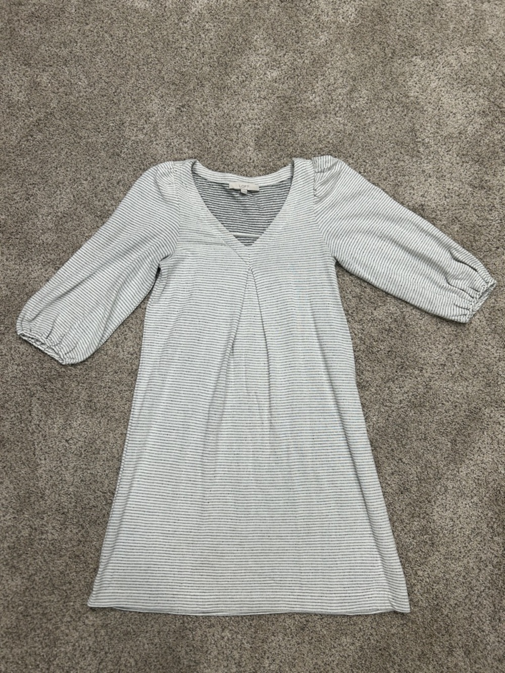 LOFT Striped Knit Top in White & Gray